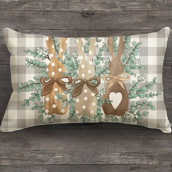 Easter Bunny Decorative Pillow Cover Lumbar Accent Throw Case Spring Decor 12x20 - Picture 3 of 6